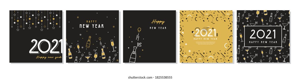 Happy New Year- 2021 . Collection of greeting background designs, New Year, social media promotional content. Vector illustration