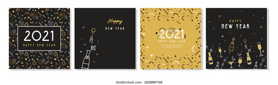 Happy New Year- 2021 . Collection of greeting background designs, New Year, social media promotional content. Vector illustration