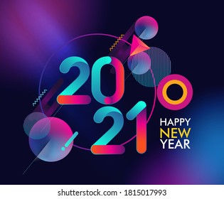 Feliz Año Nuevo 2021 diseño colorido abstracto, elementos vectoriales para calendario y tarjeta de saludo.