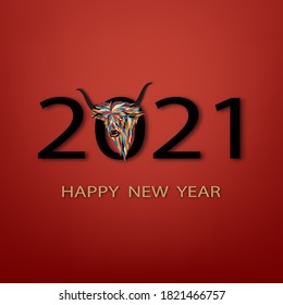 Happy New Year 2021 with colorful paper cut ox,Vector illustration  Happy Chinese new year greeting card with head cow on 2021 in red background, Animal holidays character zodiac,Year of ox