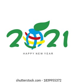 Happy New Year 2021 colorful earth go green save our planet 2021 green white logo icon