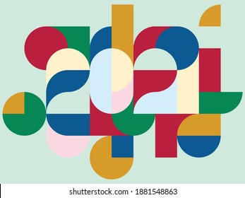 Happy new year 2021. Colorful scandinavian style, geometric seamless pattern vector of 2021. Simple and modern style.