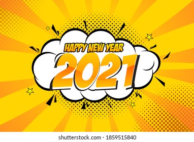 feliz año nuevo 2021, fondo cómico, efecto zoom, gradiente amarillo, ilustración de fondo, eps 10
