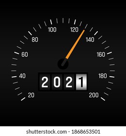 Happy new year 2021 concept background decorative with odometer number counter. Design element can be used for greeting card, postcard, backdrop, brochure, publication, banner, vector illustration