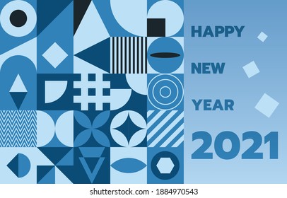 happy new year 2021 concept design blue color geometric for background, card, banner, cover, calendar, poster. 