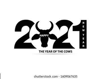 Happy New Year 2021, The Year of the Cow. Vector illustrator
