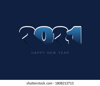 Feliz Año Nuevo 2021. Diseño creativo de números azul, cian y blanco, elegante texto azul aislado. fondo azul. Futurista, logo 2021. Elementos para calendario y tarjetas navideñas de felicitación, plantilla