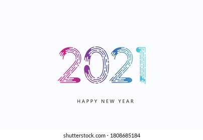 Happy new year 2021 creative greeting card with bright numbers