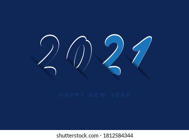 Happy New Year 2021. Creative design of blue, cyan and white numbers, elegant isolated blue text. blue background. Futuristic, logo 2021. Elements for calendar and greeting Christmas cards, template