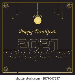 Happy New Year 2021 Creative Design with Black and Golden Colour