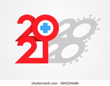 Happy New Year 2021 with cross icon, 2021 health concept design template, vector illustration