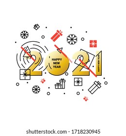 Happy new year 2021 design template. Design for calendar, greeting cards or print. Seasonal holidays flayers, greetings and invitations, Christmas themed congratulations and cards. Vector illustration