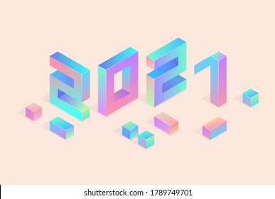 Happy New Year 2021 design vector, 2021isometric banner template. 2021 happy new year symbols Greeting card artwork, brochure template. Vector