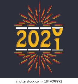 Happy New Year 2021. Design vector for greeting, invitation, background, poster and midnight celebration, golden color with firework