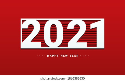 Happy new year 2021 design. New year  holiday celebration. Minimal 2021 design on red background. Illustration vector