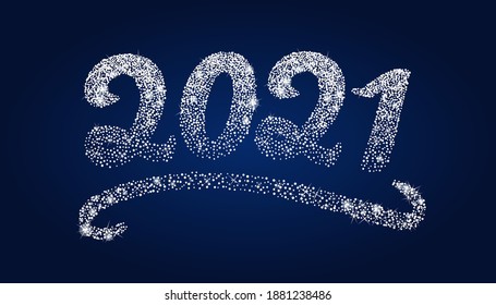 Happy New Year 2021 design template with calligraphic shiny text. Greeting card with calligraphy for Chinese year of the Bull. Isolated glitter effect, letters, sparkles, confetti. Elegant concept