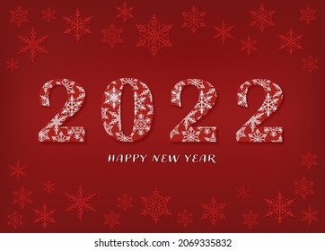 Happy New Year 2021 design with snowflake. Vector illustration of a red greeting