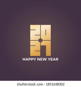 Happy new year 2021. Elegant gold text with square shape and precision. Minimalist template for background element, calendar, greeting card, or banner. vector typography for 2021 and luxury design