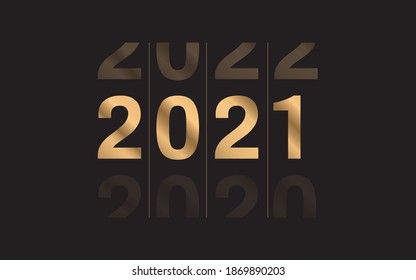 Happy New Year 2021 elegant design on Black background. Golden 2021 numbers. Vector illustration.