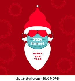 Happy new year 2021, Face Mask Coronavirus. Santa.