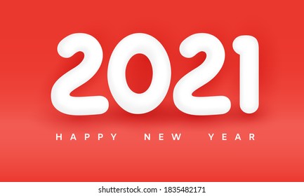 Happy new year 2021. Festive red background with white 3d number 2021. 3d vector illustration. Holiday design banner, cover, wallpaper