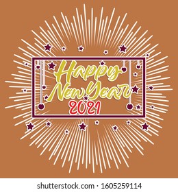 Happy new year 2021 with firework background. Firework display colorful for holidays.