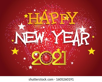 Happy new year 2021 with firework background. Firework display colorful for holidays.