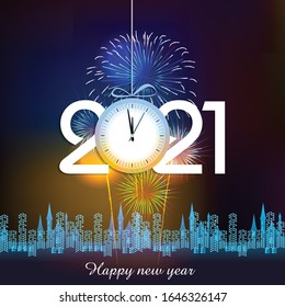 Happy new year 2021 with firework background. Firework display colorful for holidays.

