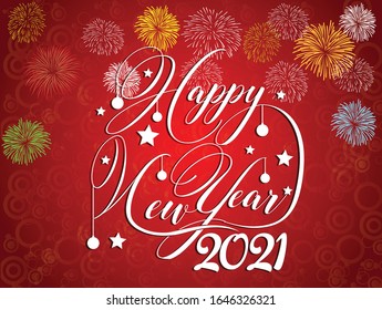 Happy new year 2021 with firework background. Firework display colorful for holidays.
