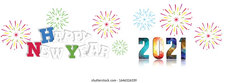Happy new year 2021 with firework background. Firework display colorful for holidays.
