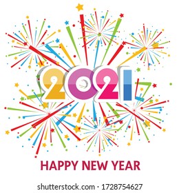 Happy new year 2021 with firework background. Firework display colorful for holidays.