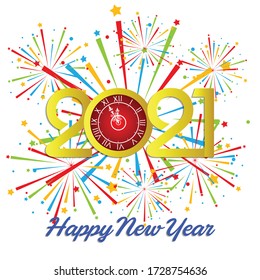 Happy new year 2021 with firework background. Firework display colorful for holidays.
