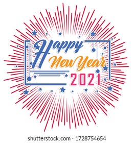 Happy new year 2021 with firework background. Firework display colorful for holidays.