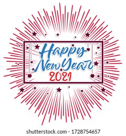 Happy neues Jahr 2021 mit Feuerwerk Hintergrund. Feuerwerk farbenfroh für Ferien.