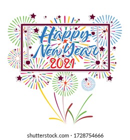 Bonne année 2021 avec le feu d'artifice. Feu d'artifice coloré pour les vacances.