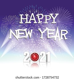 Happy new year 2021 with firework background. Firework display colorful for holidays.