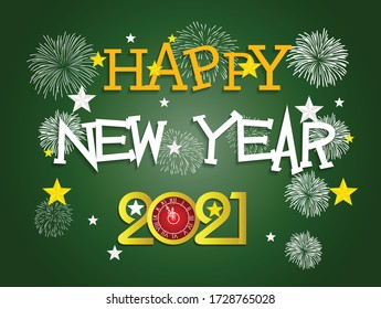 Happy new year 2021 with firework background. Firework display colorful for holidays.