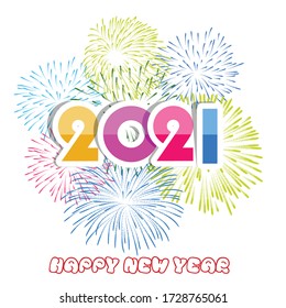 Feliz año nuevo 2021 con fuegos artificiales de fondo. Los fuegos artificiales muestran colores para las vacaciones.