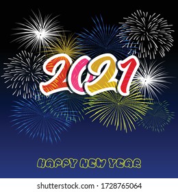 Happy new year 2021 with firework background. Firework display colorful for holidays.