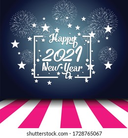 Happy new year 2021 with firework background. Firework display colorful for holidays.