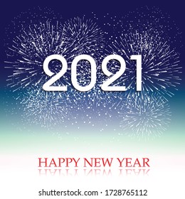 Feliz año nuevo 2021 con fuegos artificiales de fondo. Los fuegos artificiales muestran colores para las vacaciones.