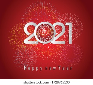 Happy new year 2021 with firework background. Firework display colorful for holidays.