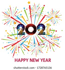 Happy new year 2021 with firework background. Firework display colorful for holidays.