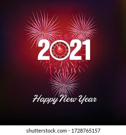 Happy new year 2021 with firework background. Firework display colorful for holidays.