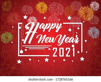 Happy new year 2021 with firework background. Firework display colorful for holidays.