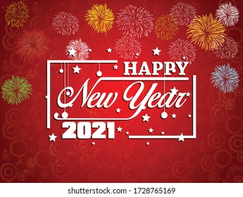 Happy new year 2021 with firework background. Firework display colorful for holidays.