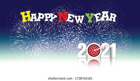Happy new year 2021 with firework background. Firework display colorful for holidays.
