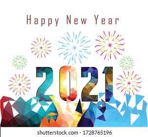 Happy new year 2021 with firework background. Firework display colorful for holidays.