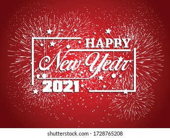 Happy new year 2021 with firework background. Firework display colorful for holidays.