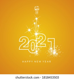 Happy New Year 2021 firework white line design numbers orange yellow background
